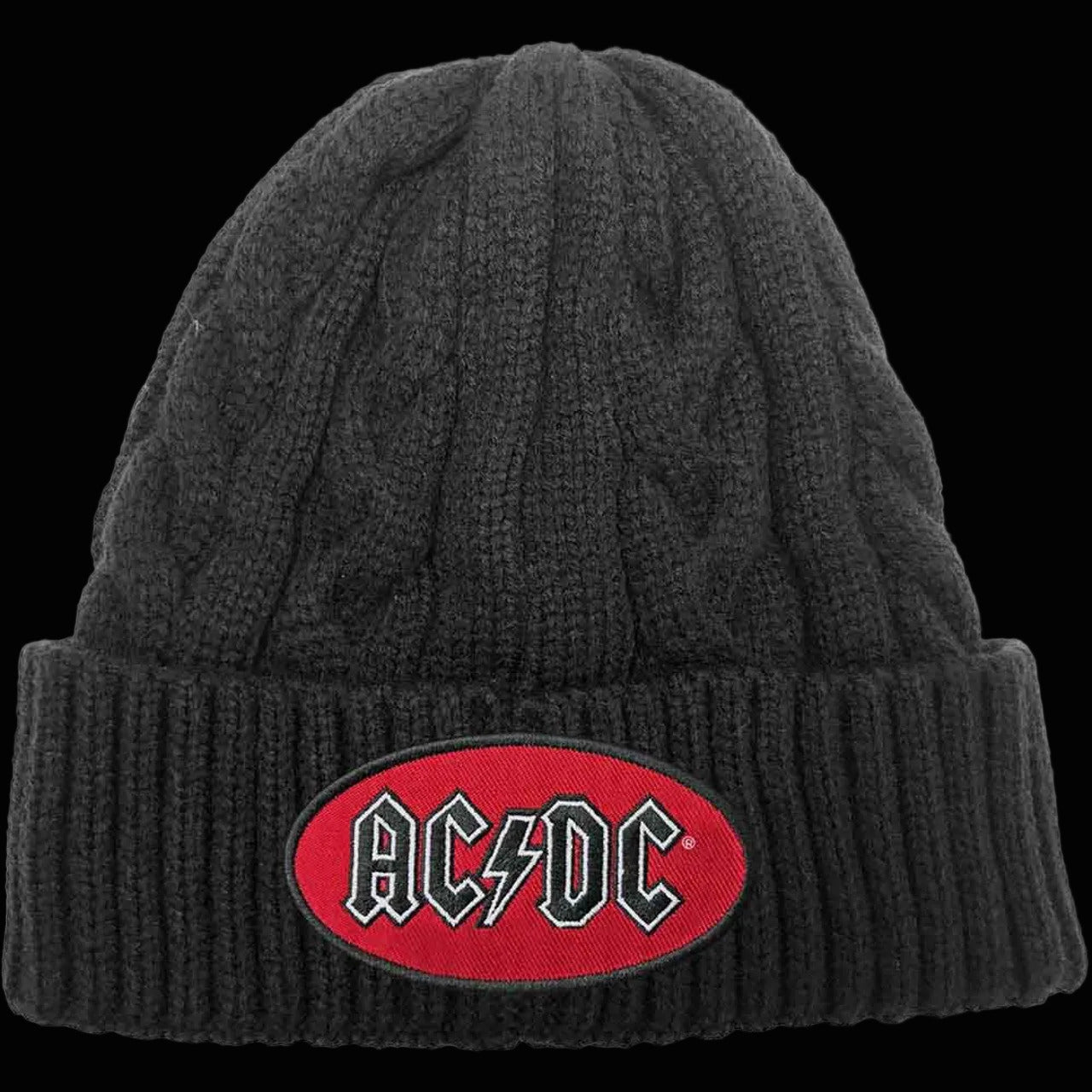 AC/DC Unisex Beanie Hat: Oval Logo (Black) (Cable Knit)